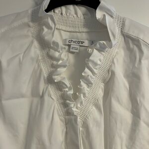 Chico's White Ruffle V-Neck Blouse